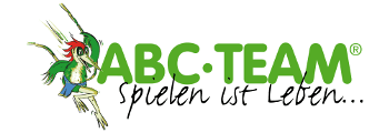 Logo des ABC-Teams mit einem bunten, spielerischen Design und dem Slogan "Spielen ist Leben". Ideal für kinderfreundliche Aktivitäten und Veranstaltungen.