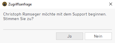 Zugriffsanfrage für technischen Support von Christoph Ramseger mit den Optionen "Ja" und "Nein".