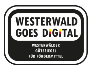 Logo von "Westwald goes digital" mit dem Slogan "Westwälder Gütesiegel für Fördermittel", das die Digitalisierung im Westerwald unterstützt.