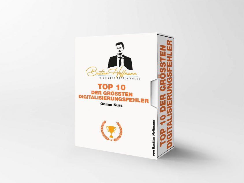 Online-Kurs "Top 10 der größten Digitalisierungsfehler" von Bastian Hofmann, präsentiert in einer ansprechenden Verpackung. Ideal für Unternehmen, die ihre Digitalisierungsstrategien verbessern möchten.