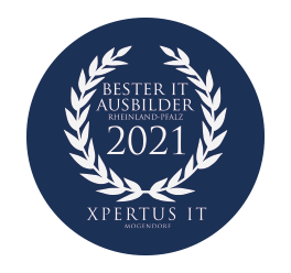 Auszeichnung für den besten IT-Ausbilder in Rheinland-Pfalz 2021, vergeben an Xpertus IT in Mogendorf.