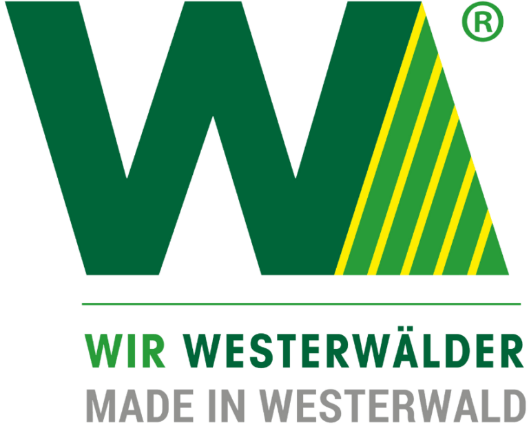 Logo der Marke "Wir Westerwälder", das die regionale Identität und Qualität von Produkten aus dem Westerwald betont, mit den Worten "Made in Westerwald" darunter.