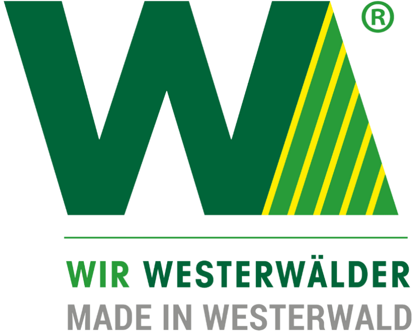 Logo der Marke "Wir Westerwälder", das die regionale Identität und Qualität von Produkten aus dem Westerwald betont, mit den Worten "Made in Westerwald" darunter.