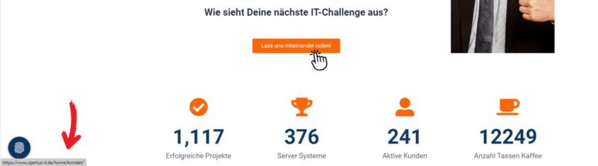Infografik mit Erfolgsstatistiken von Xpertus IT: 1.117 erfolgreiche Projekte, 376 Server Systeme, 241 aktive Kunden und 12.249 Tassen Kaffee. Aufforderung zur Kontaktaufnahme.