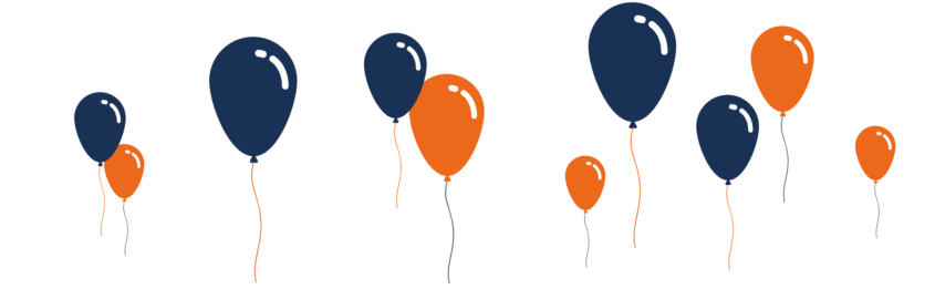 Bunte Luftballons in Blau und Orange, die fröhliche Stimmung für Feiern und Veranstaltungen vermitteln. Ideal für Geburtstagsfeiern, Hochzeiten oder besondere Anlässe.