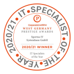 Auszeichnungssiegel von CorporateLiveWire für Xpertus IT Systemhaus GmbH als IT-Spezialisten des Jahres 2020/21 bei den West Germany Prestige Awards.