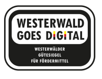 Logo von "Westwald goes digital" mit dem Slogan "Westwälder Gütesiegel für Fördermittel", das die Digitalisierung im Westerwald unterstützt.